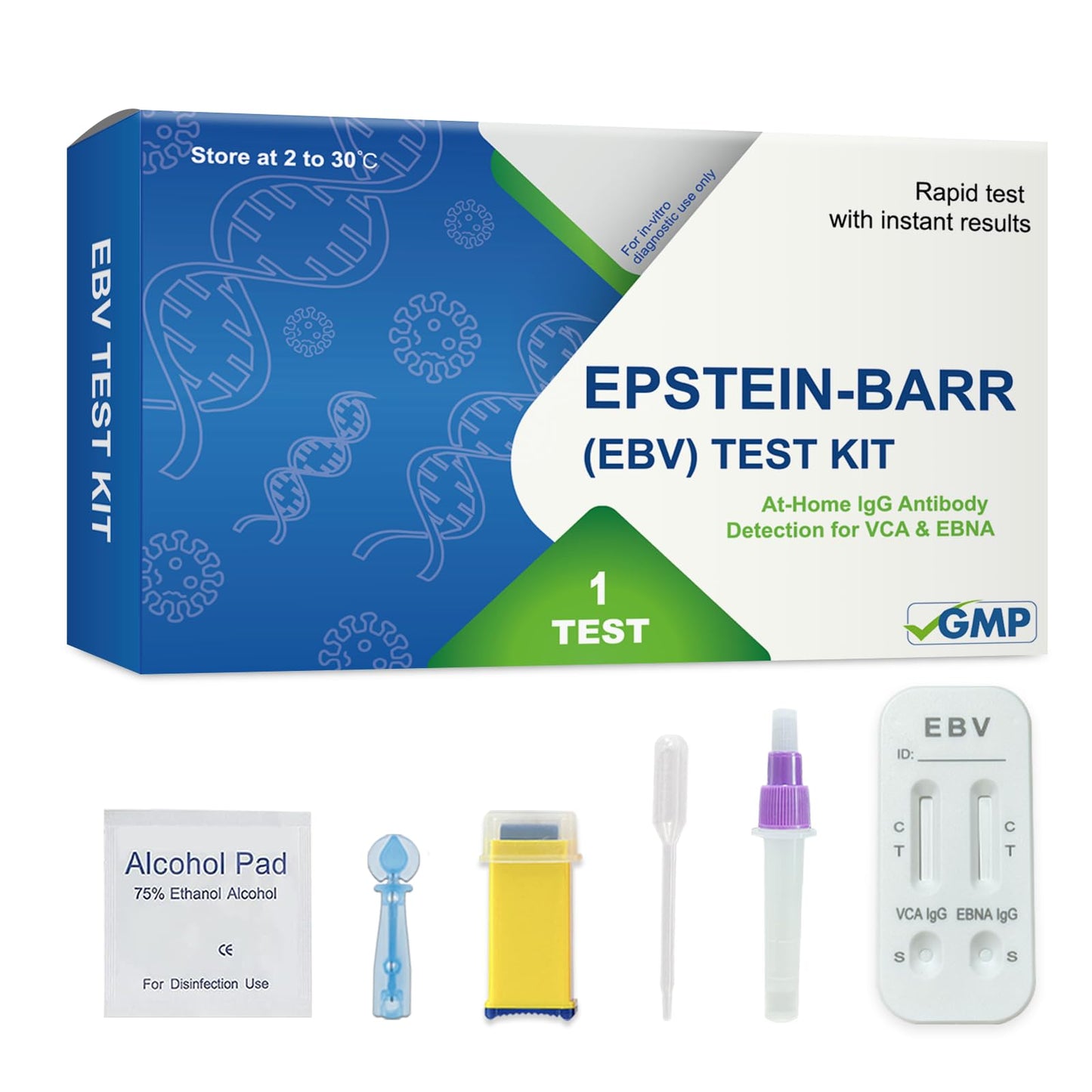 at-Home Epstein-Barr (EBV) Test Kit – Finger-Prick Sample, No Lab Visit Needed – Detects IgG to VCA & EBNA (In Vitro Diagnostic Use Only)
