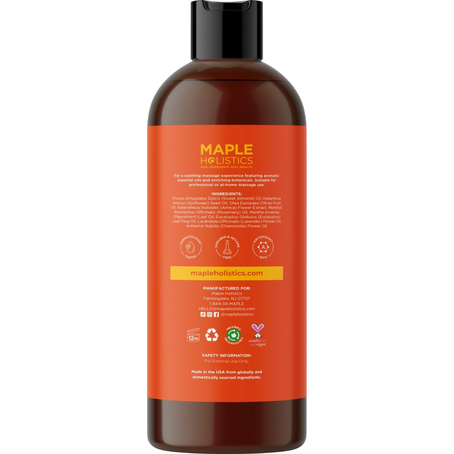 Arnica Massage Oil for Muscle Relaxing – Full Body Relief (16 oz) – Vegan & Non-GMO