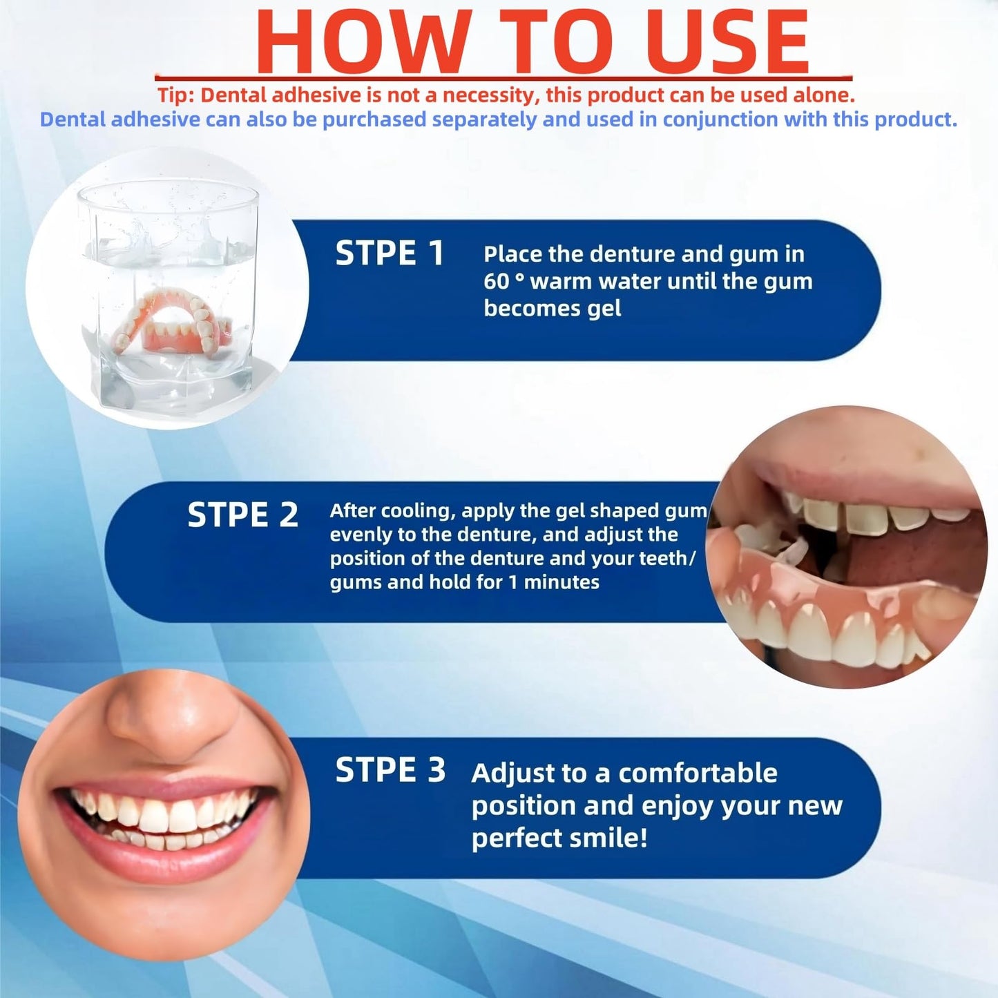 Xinshijie Soft Silicone Denture Liners - Comfortable Upper & Lower Set