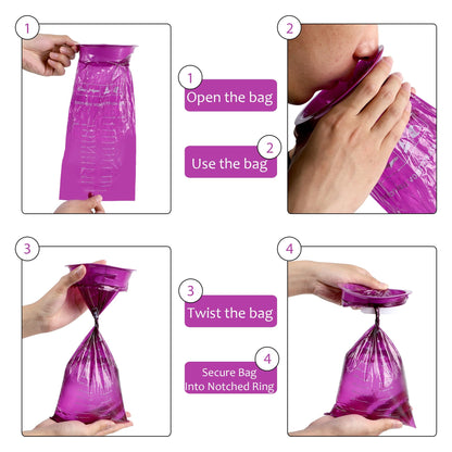 ATDAWN 50 Pack Emesis Bags – Disposable Vomit Bags for Travel & Car Sickness (Purple)