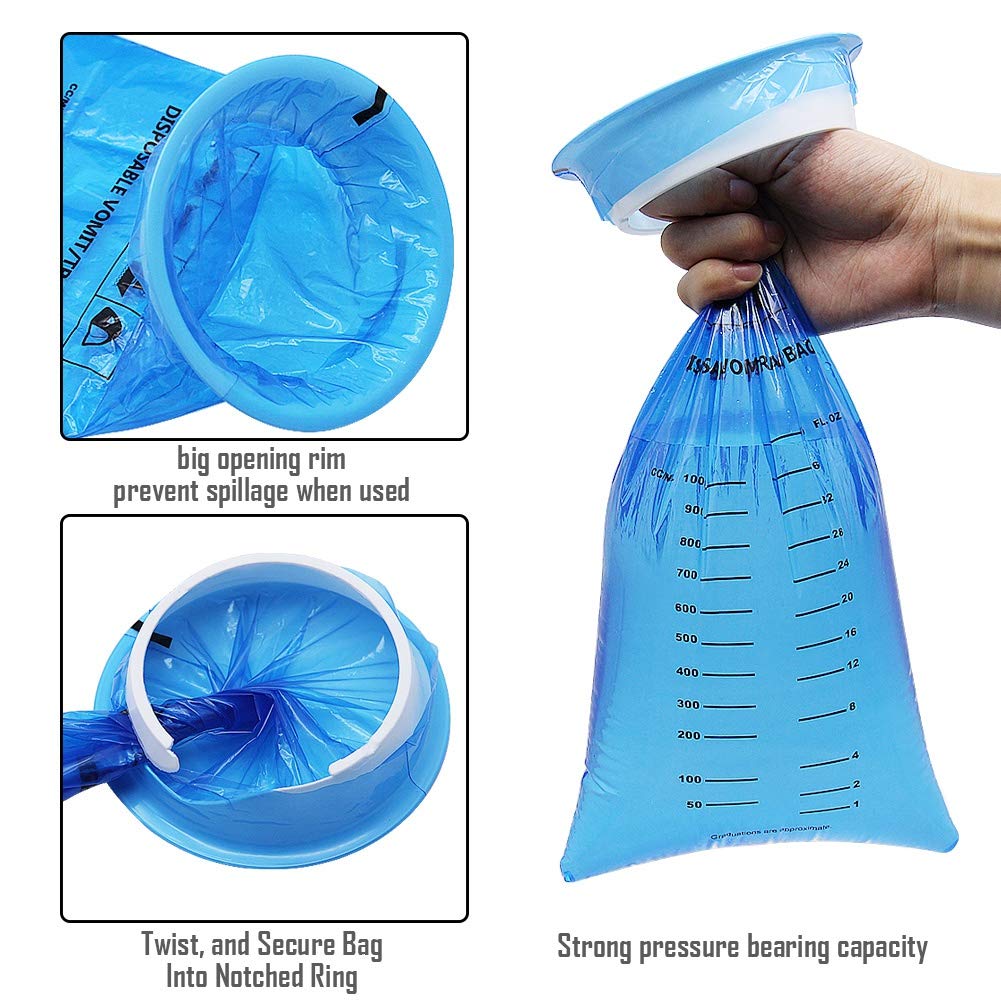 ATDAWN 50 Pack Emesis Bags - Disposable Vomit Bags for Travel & Motion Sickness Blue