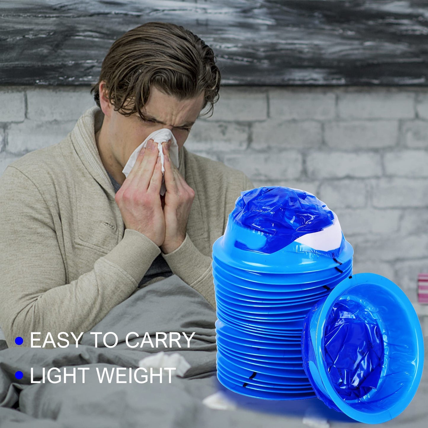 ATDAWN 24 Pack Emesis Bags – Disposable Vomit Bags for Travel & Car Sickness (Blue)