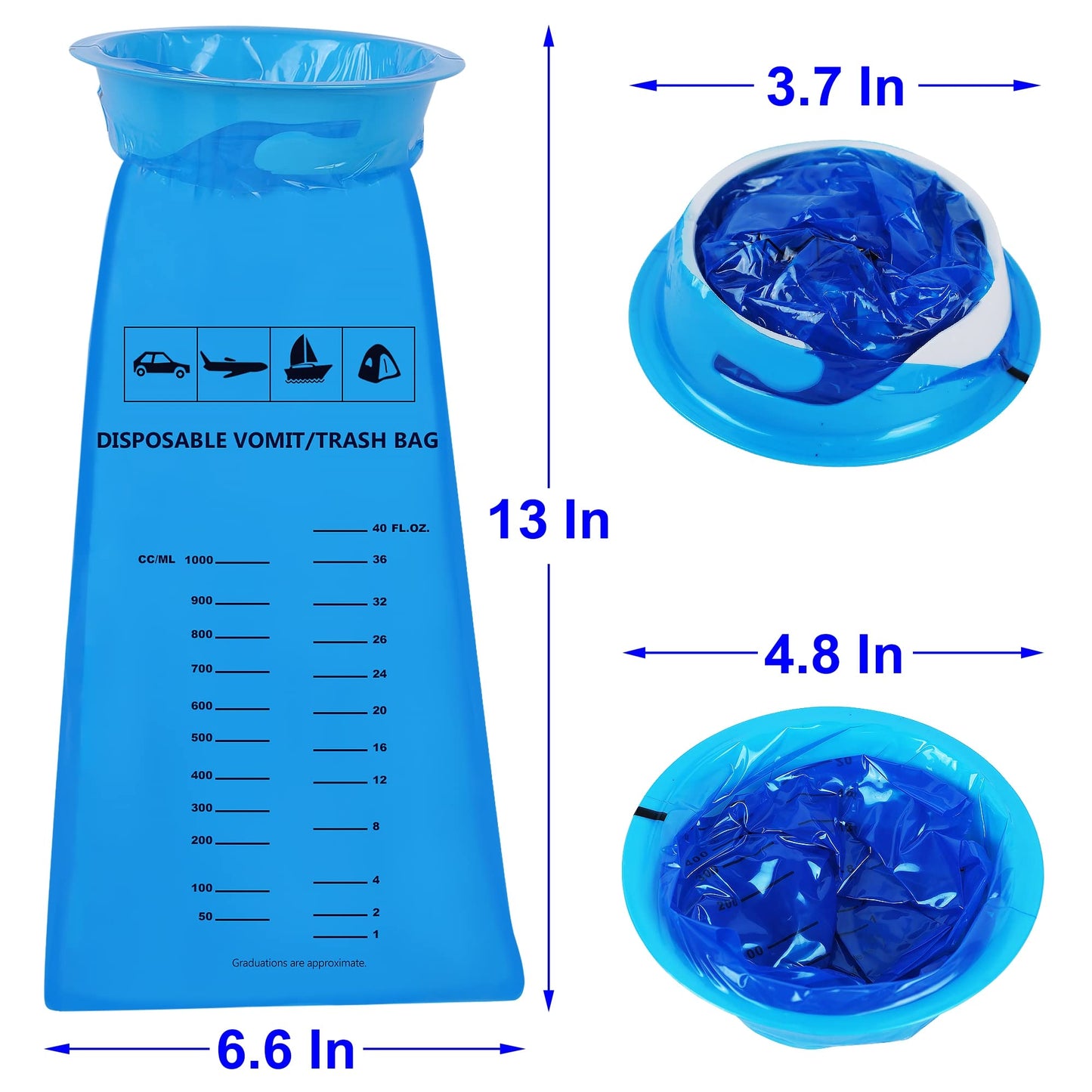 ATDAWN 24 Pack Emesis Bags – Disposable Vomit Bags for Travel & Car Sickness (Blue)