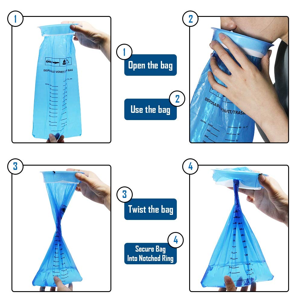 ATDAWN 50 Pack Emesis Bags - Disposable Vomit Bags for Travel & Motion Sickness Blue