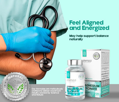 Atempo Magnesium Glycinate 1000mg – Chelated Capsule for Muscle Relaxation, Heart & Nerve Support | Vegan 120 Caps