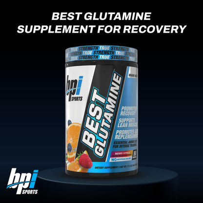 BPI Sports Best Glutamine Supplement - L-Glutamine Powder for Gut Health, Muscle Recovery & Immune Support | 50 Servings Berry Citrus