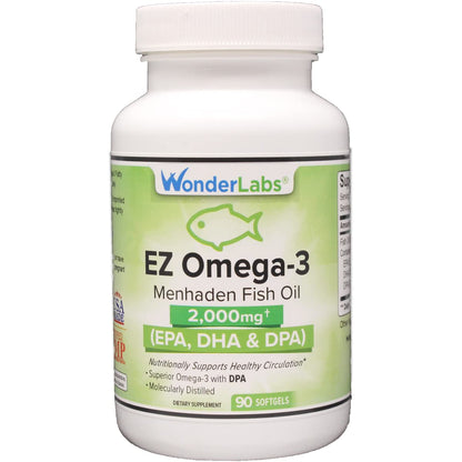 Atlantic Menhaden Fish Oil Omega-3 2000 mg – Burpless, USA Made, EPA DHA DPA 90 Softgels