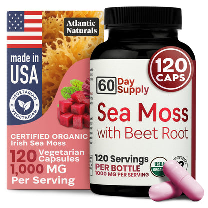 Atlantic Naturals Sea Moss with Beet Root Capsules – Premium Irish Sea Moss Multivitamin (120 ct) | Immune Support, Circulation & Athletic Performance