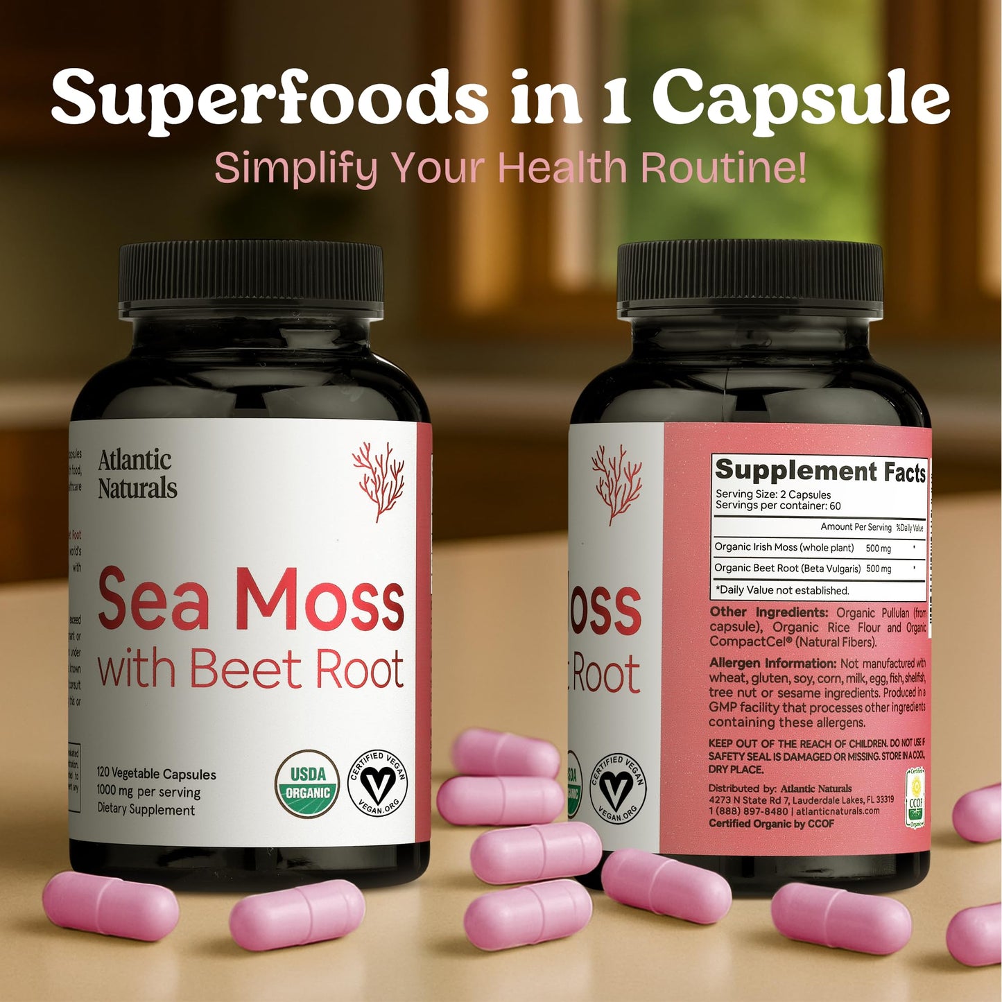 Atlantic Naturals Sea Moss with Beet Root Capsules – Premium Irish Sea Moss Multivitamin (120 ct) | Immune Support, Circulation & Athletic Performance
