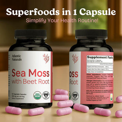 Atlantic Naturals Sea Moss with Beet Root Capsules – Premium Irish Sea Moss Multivitamin (120 ct) | Immune Support, Circulation & Athletic Performance