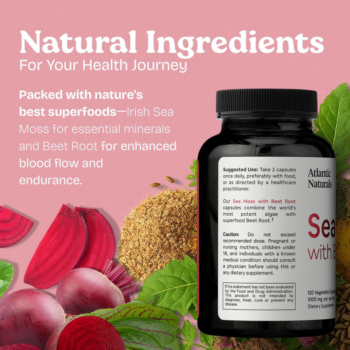 Atlantic Naturals Sea Moss with Beet Root Capsules – Premium Irish Sea Moss Multivitamin (120 ct) | Immune Support, Circulation & Athletic Performance