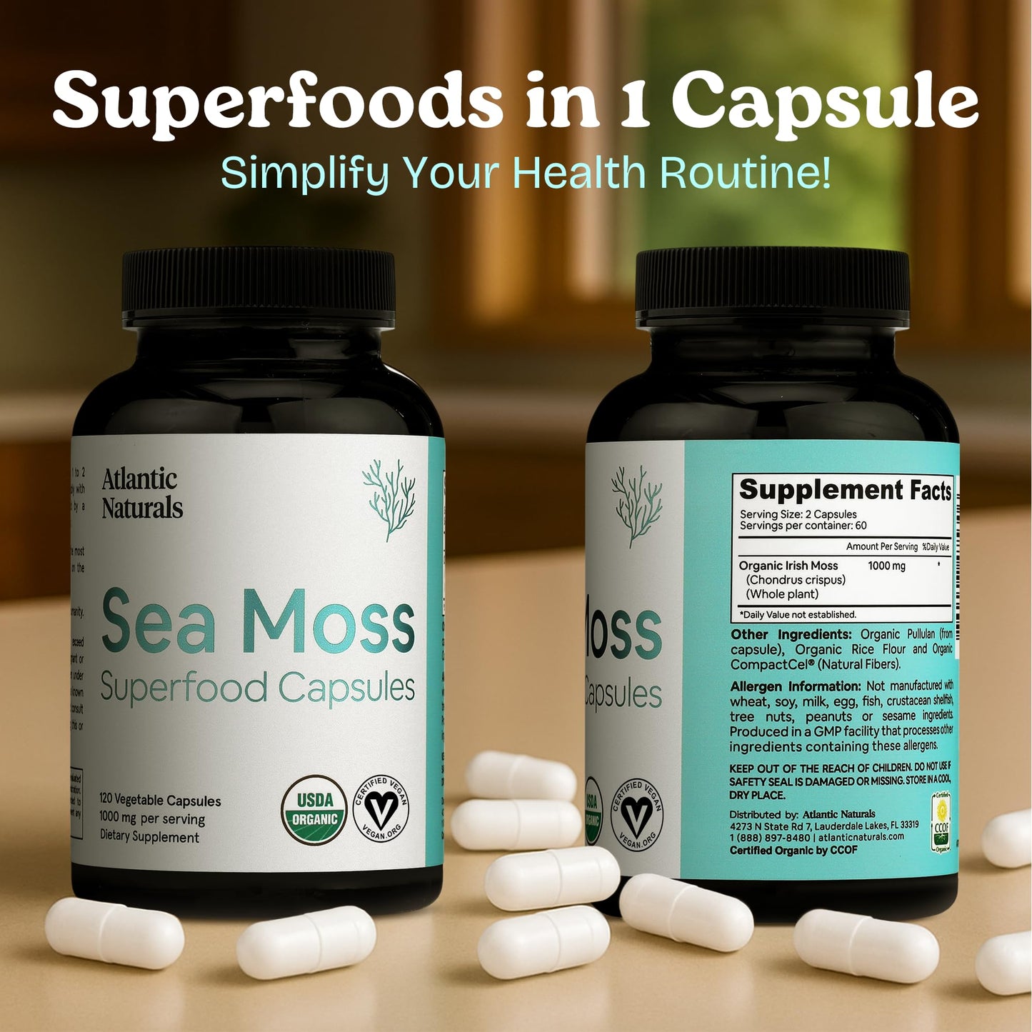 Atlantic Naturals Sea Moss Capsules with Moringa, Ashwagandha, Black Seed Oil, Ginger & Ginseng – 120 Count
