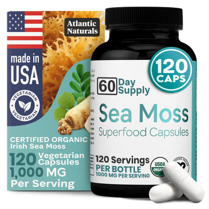 Atlantic Naturals Sea Moss Capsules with Moringa, Ashwagandha, Black Seed Oil, Ginger & Ginseng – 120 Count