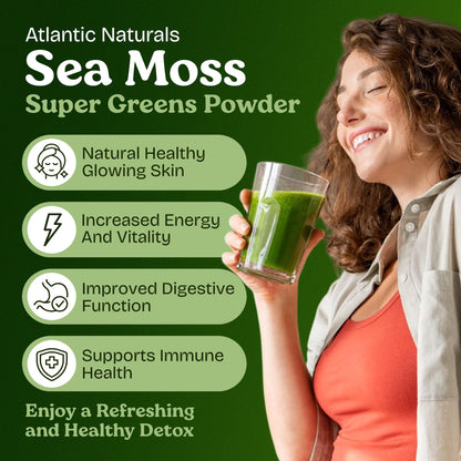Atlantic Naturals Sea Moss Super Greens Powder – Mixed Berry (12 Veg, 15 Fruits, Probiotics, 16 Herbs)