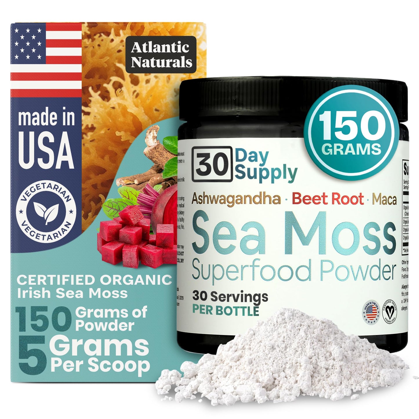 Atlantic Naturals Sea Moss Superfood Powder with Ashwagandha, Beet Root & Maca – Vanilla (150g)