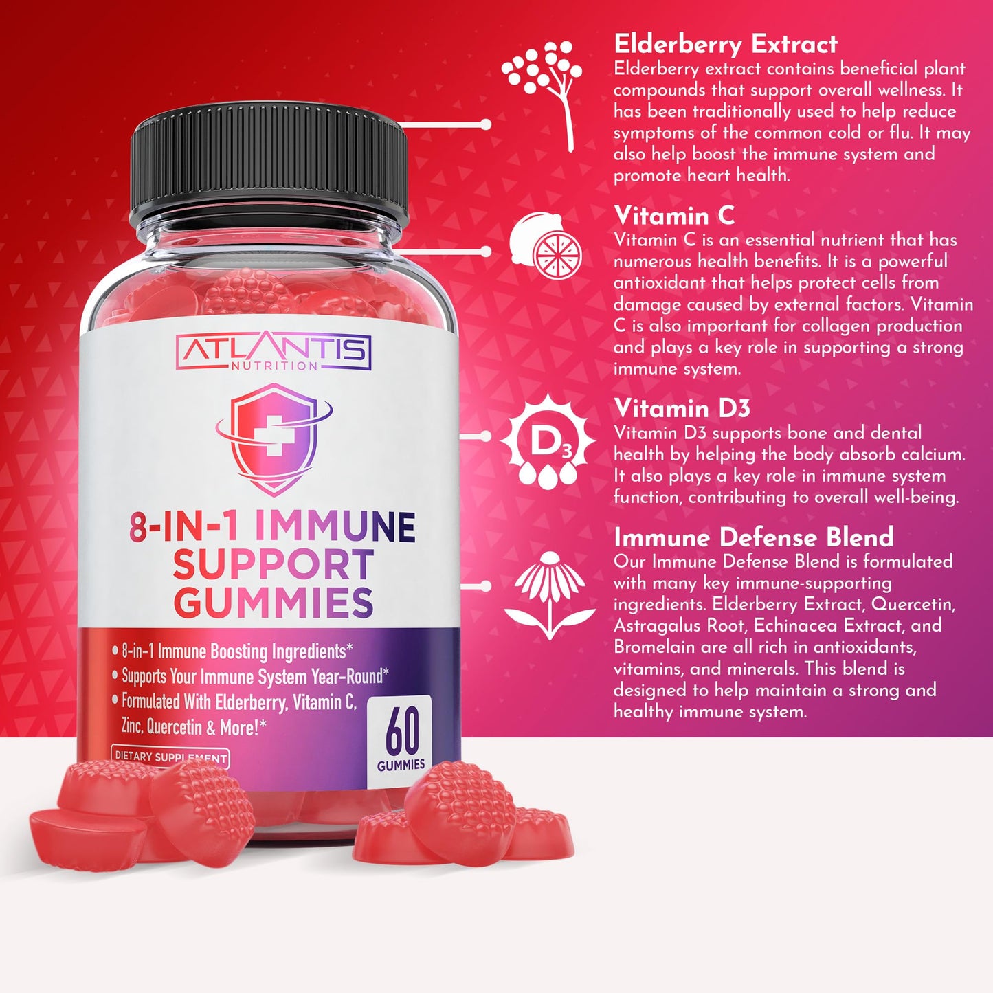 Atlantis Nutrition 8-in-1 Immune Gummies with Elderberry | Immune Support