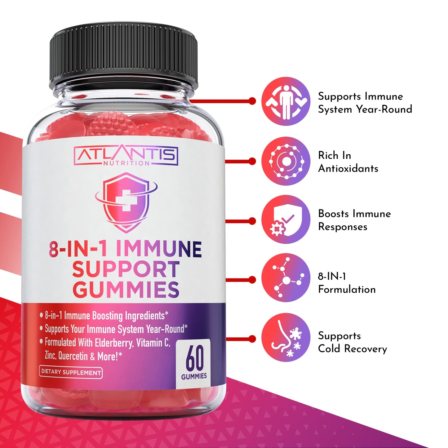 Atlantis Nutrition 8-in-1 Immune Gummies with Elderberry | Immune Support