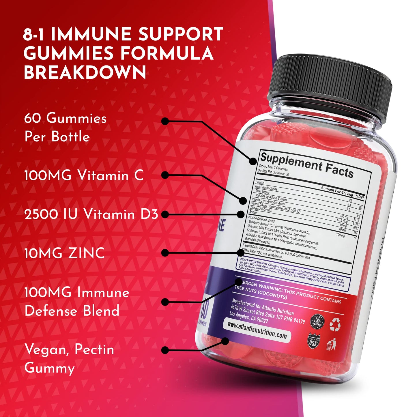 Atlantis Nutrition 8-in-1 Immune Gummies with Elderberry | Immune Support