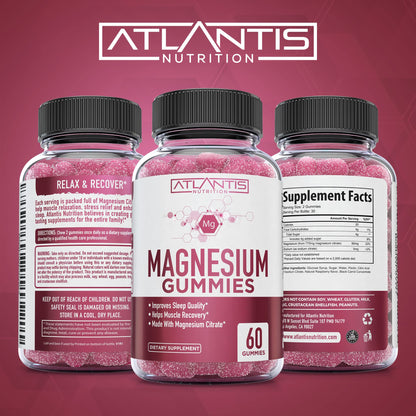 Atlantis Nutrition Magnesium Citrate Gummies – 770mg Magnesium Citrate for Kids & Adults | Supports Muscle Recovery, Eases Cramps, Promotes Calmness & Better Sleep | 60 Vegan Gummies