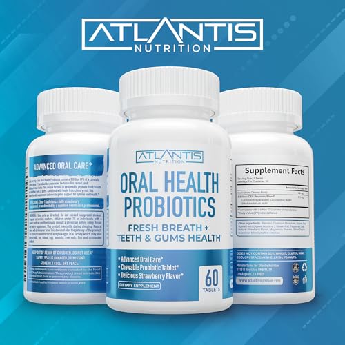 Atlantis Nutrition Oral Probiotics Chewable Tablets – 3 Billion CFU, Strawberry Flavor, Gum & Teeth Care
