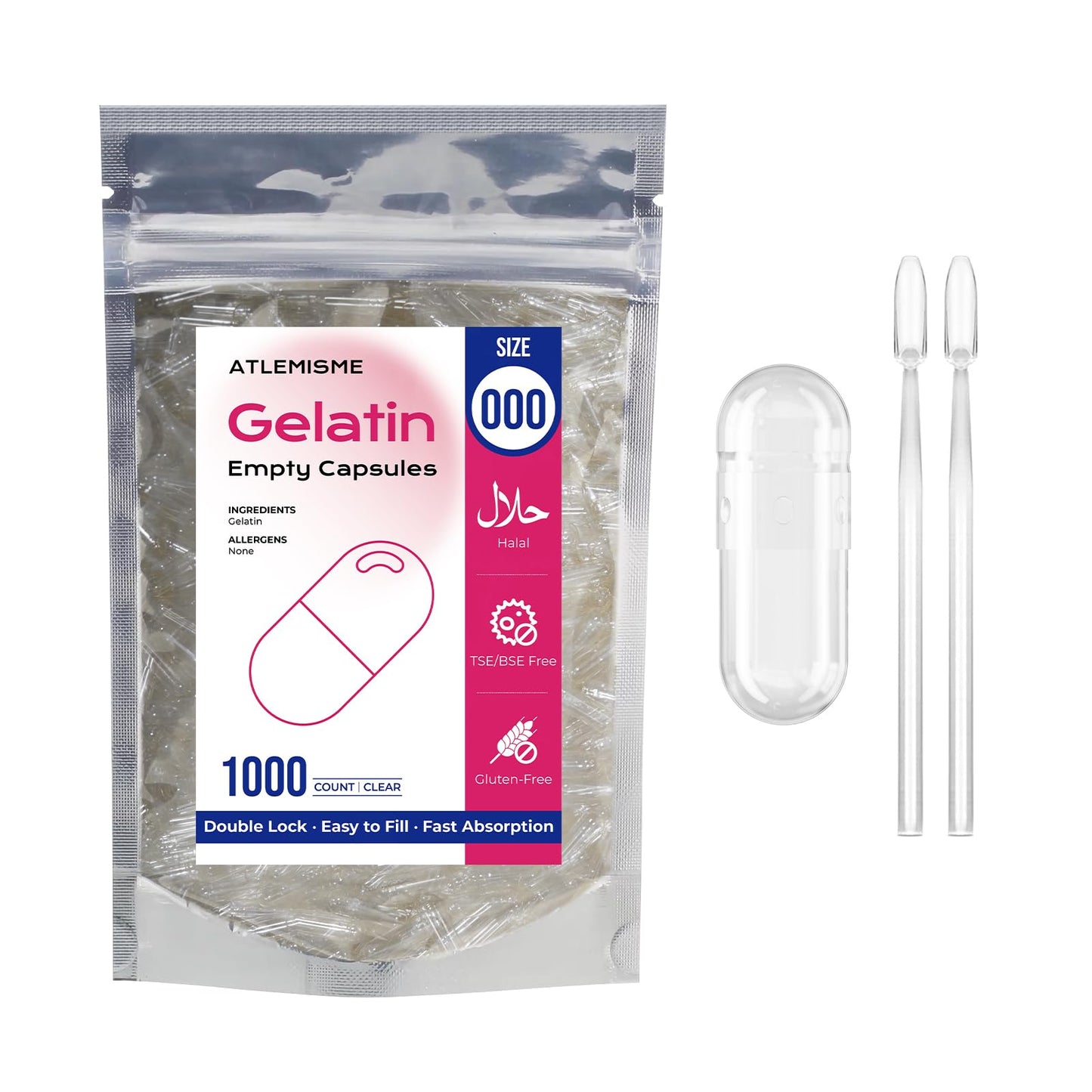 ATLEMISME Empty Gelatin Capsules Size 000 – 1000 Count | DIY Capsule Filling