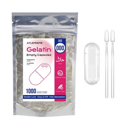 ATLEMISME Empty Gelatin Capsules Size 000 – 1000 Count | DIY Capsule Filling