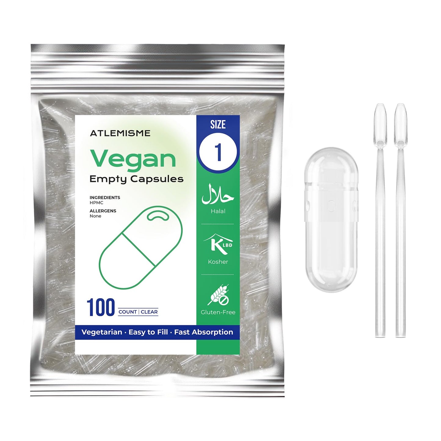 ATLEMISME Empty Vegan Capsules Size 1 – 100 Count | DIY Capsule Filling