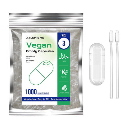 ATLEMISME Empty Vegan Capsules Size 3 – 1000 Count | DIY Capsule Filling