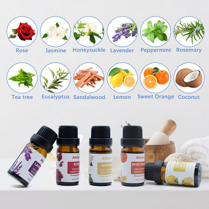 Atlodas 12 Natural Essential Oils Set | Organic Diffuser Aromatherapy Oils