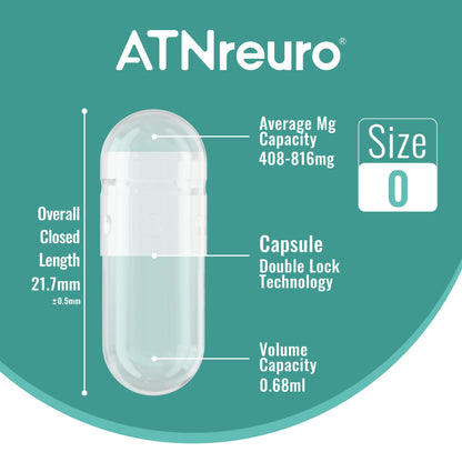 ATNreuro Vegan Separated Empty Capsules Size 0 (1000 Count) | HPMC Pill Capsules for DIY Supplement Filling