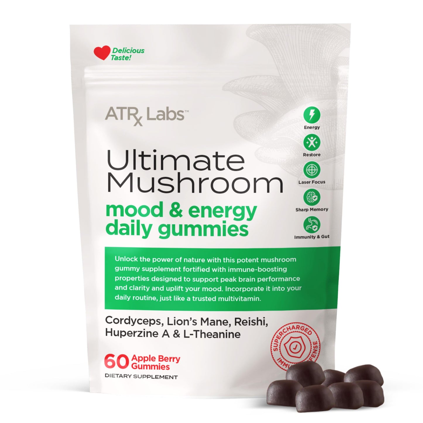 ATRx Labs Ultimate Mushroom Daily Gummies – Cordyceps, Lion's Mane, Reishi (60 ct)