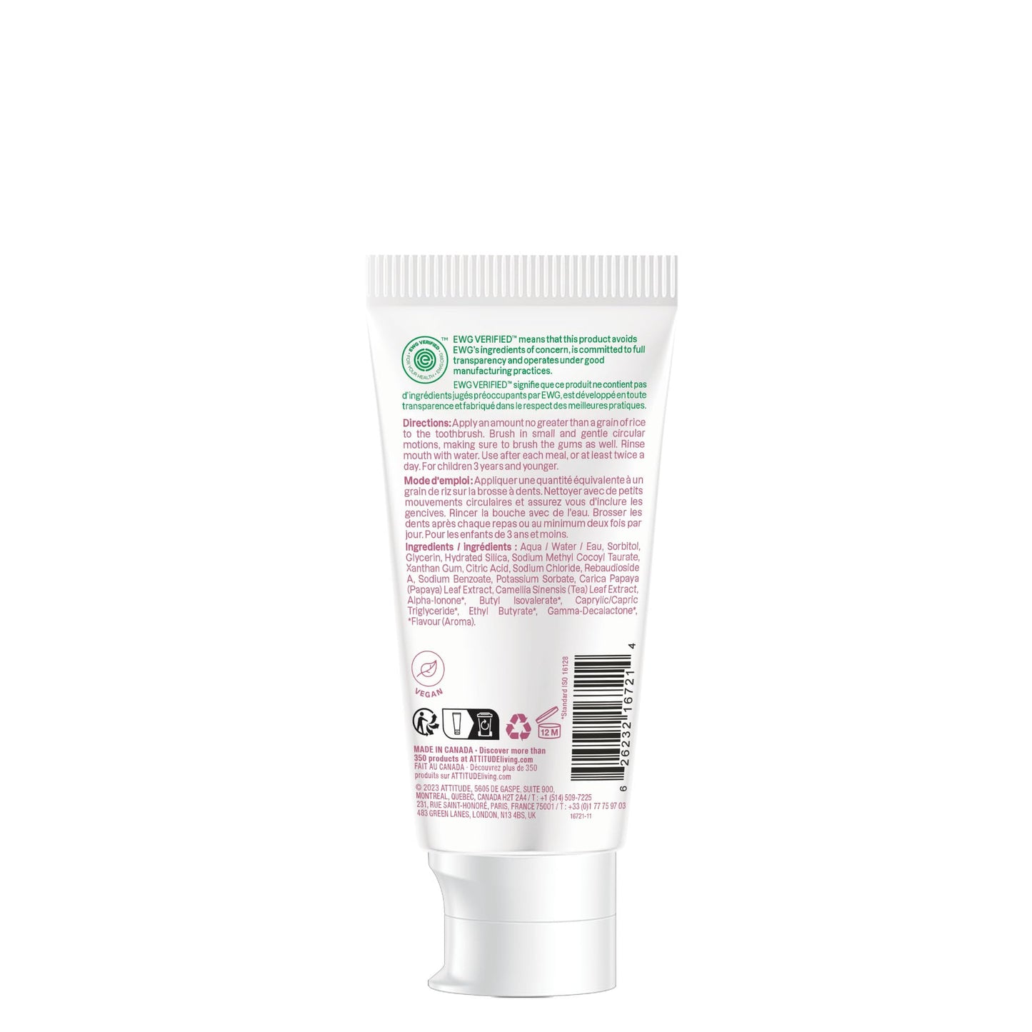 ATTITUDE Baby Training Toothpaste – Strawberry, Fluoride-Free, EWG Verified, Vegan