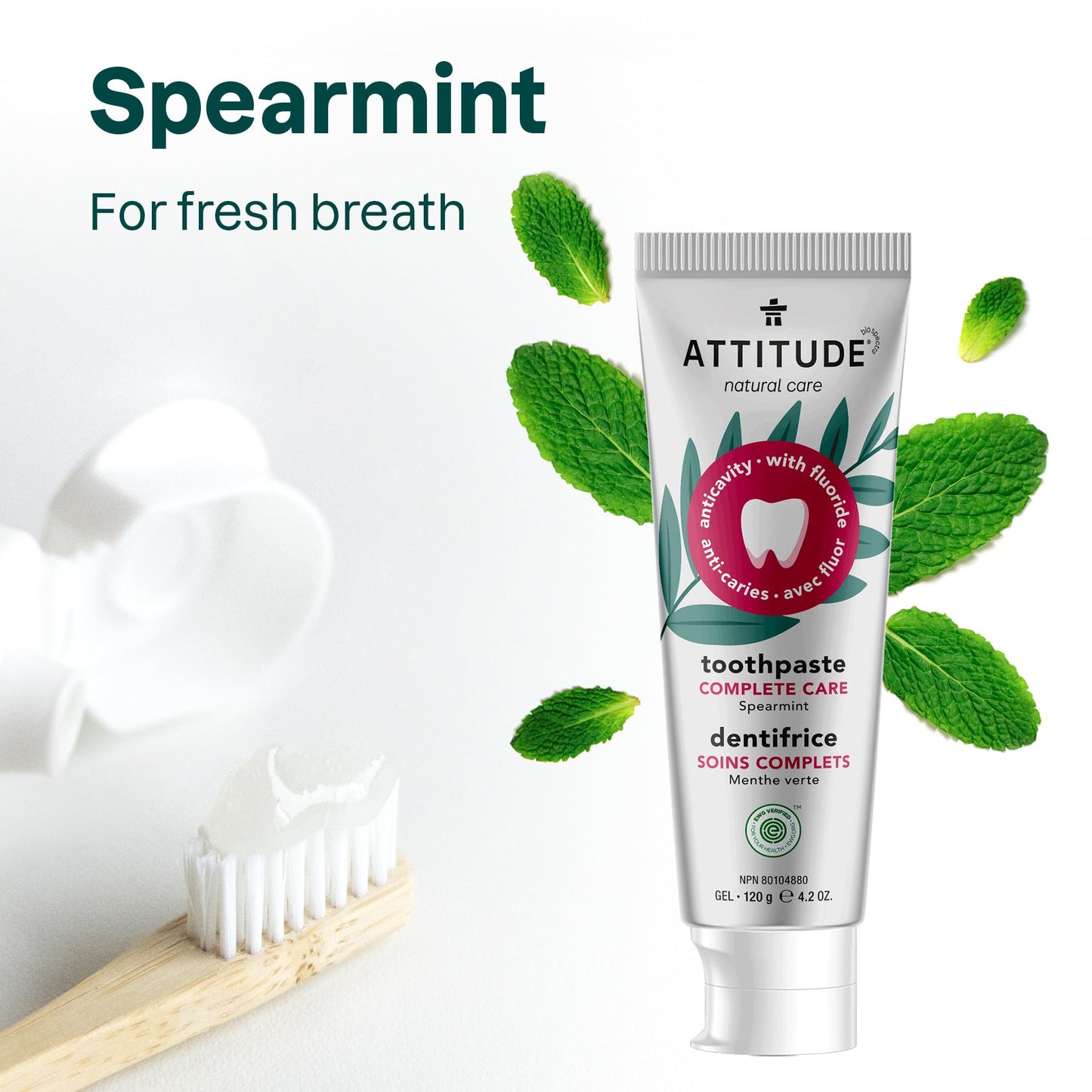 ATTITUDE Complete Care Toothpaste with Fluoride | Spearmint, Vegan & Cruelty-Free
