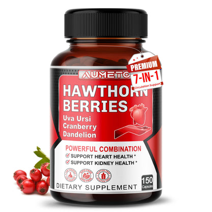 AUMETO 7-in-1 Hawthorn Berry Capsules – Heart & Kidney Support (150 Count)