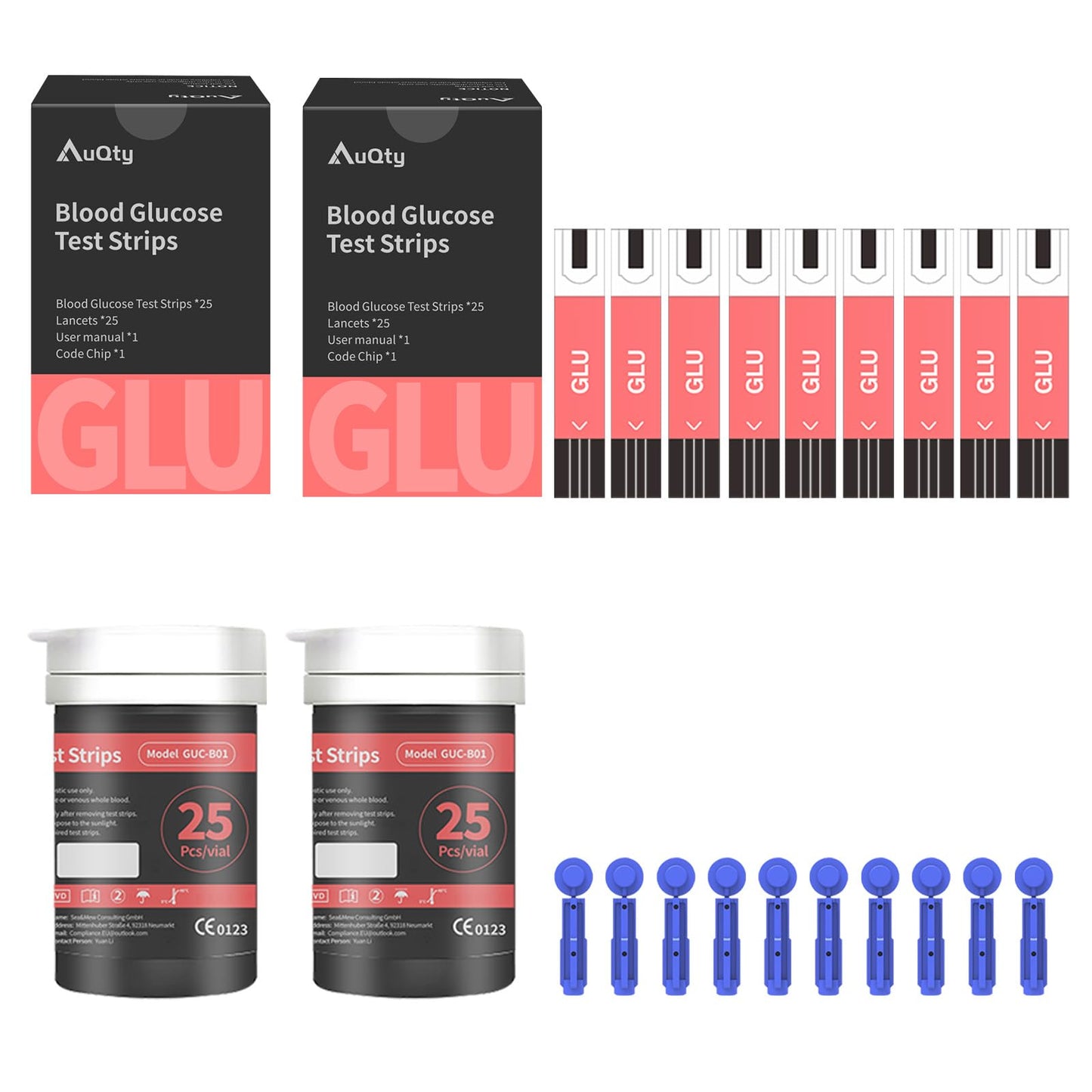 AuQty GUC-B01 Glu Test Strips 50Pcs, 50 Lancets – For AuQty GUC-B01 Cholesterol Tester Meter (Meter Not Included)