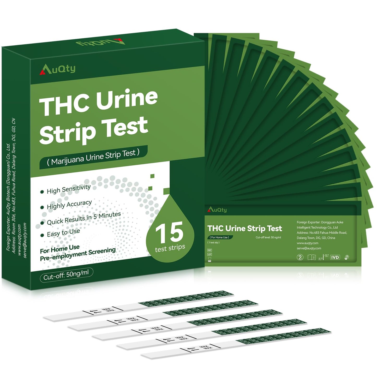 AuQty THC Home Drug Test Kit – 50 ng/mL Cutoff, 15 Count