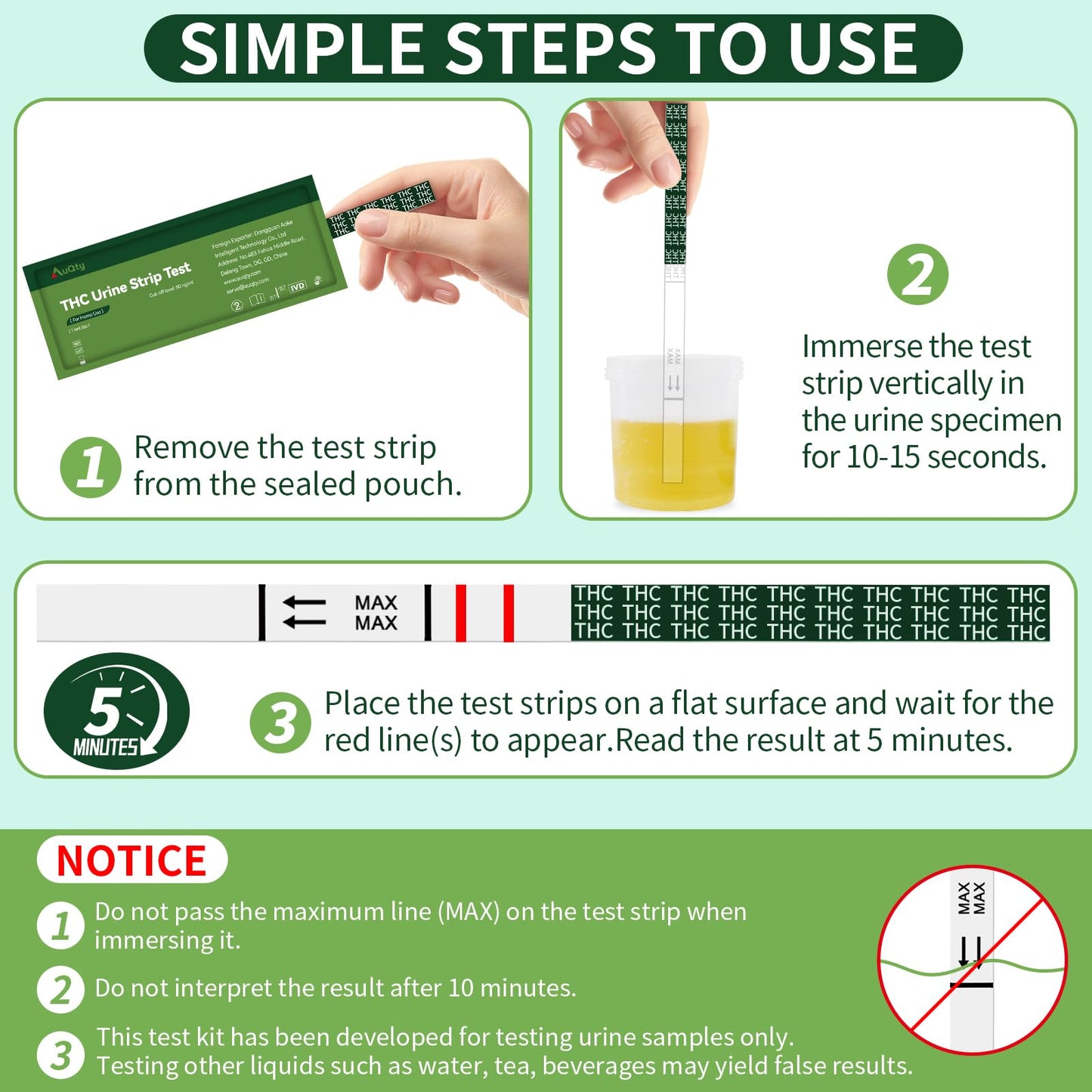AuQty THC Home Drug Test Kit – 50 ng/mL Cutoff, 15 Count