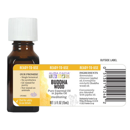 Aura Cacia Buddha Wood Essential Oil in Jojoba Oil | GC/MS Tested for Purity | 0.5 fl oz