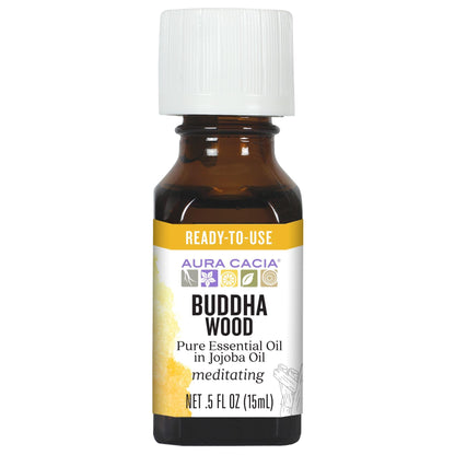 Aura Cacia Buddha Wood Essential Oil in Jojoba Oil | GC/MS Tested for Purity | 0.5 fl oz