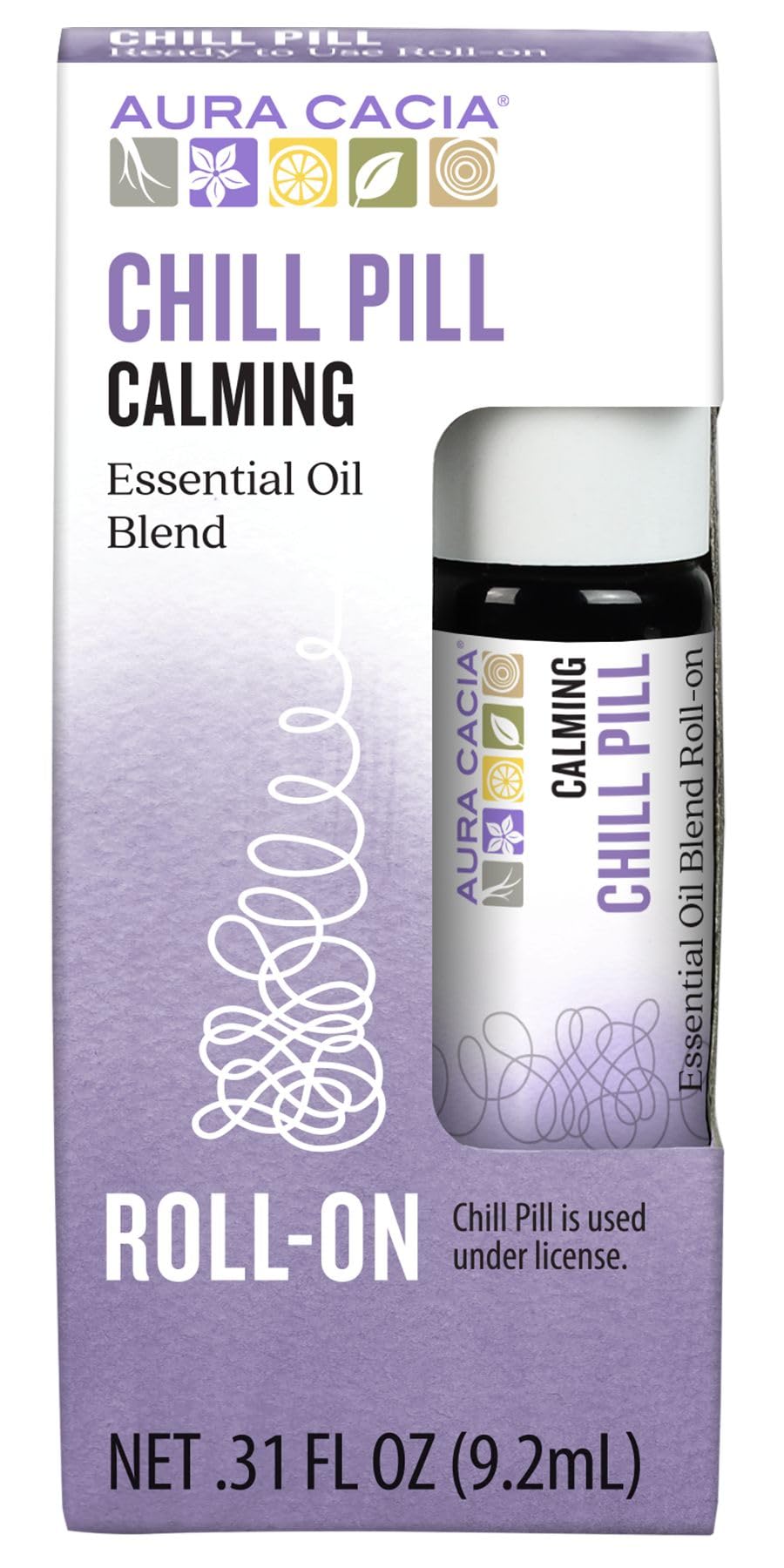 Aura Cacia Chill Pill Roll-On Essential Oil Blend – Sweet Orange, Lavender, Peppermint, Basil, Patchouli, Roman Chamomile | 0.31 oz