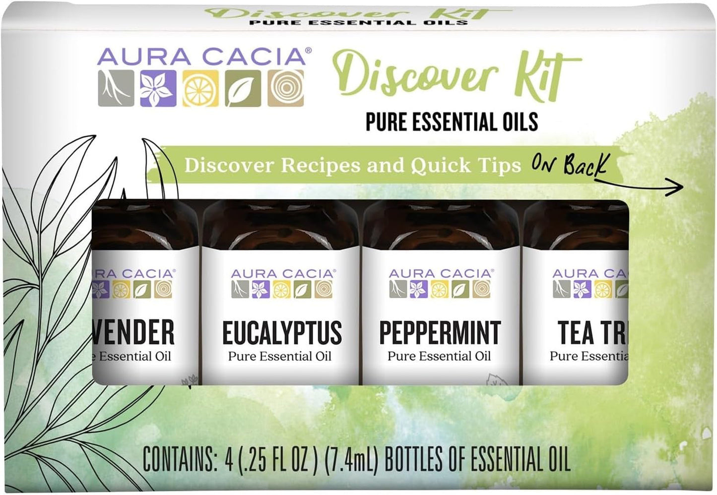 Aura Cacia Discover Essential Oils Kit – 4-Pack Starter Set (Lavender, Eucalyptus, Peppermint & Tea Tree)