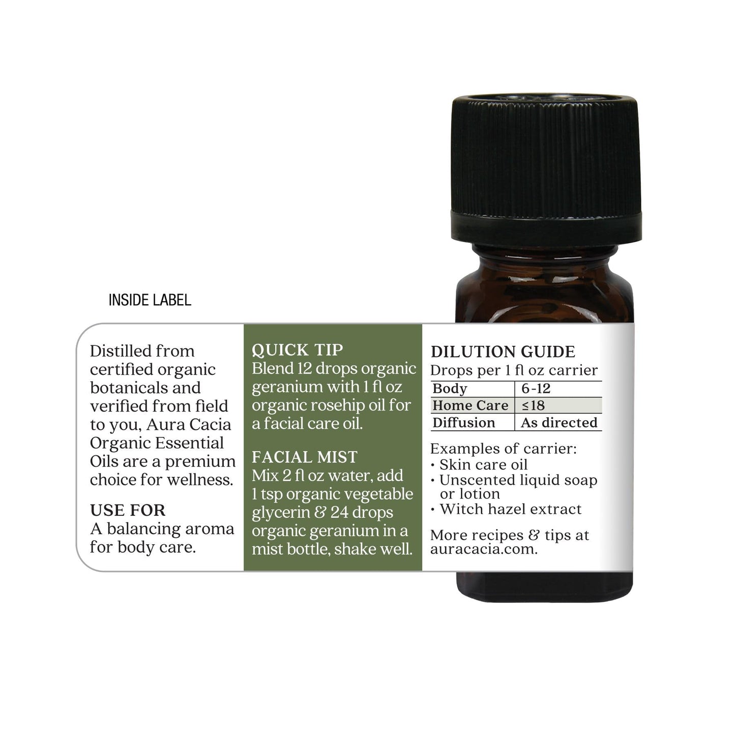 Aura Cacia 100% Pure Geranium Essential Oil | Certified Organic, GC/MS Tested for Purity | 7.4 ml (0.25 fl. oz.) | Pelargonium graveolens