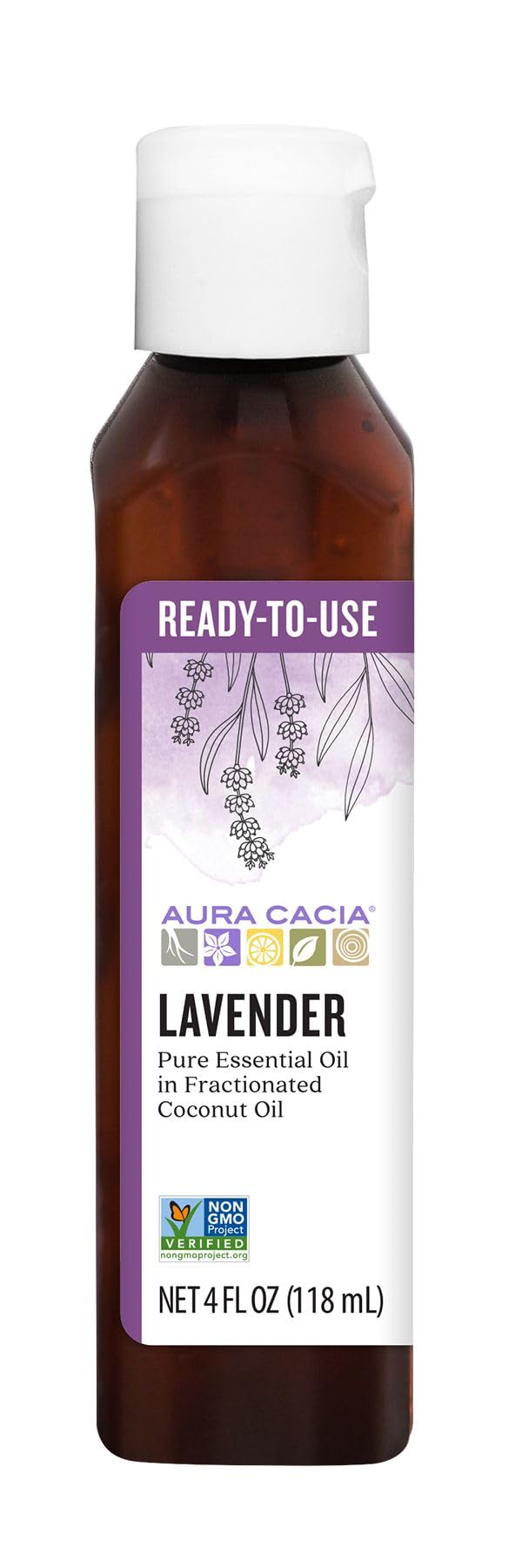 Aura Cacia Lavender Essential Oil in Fractionated Coconut Oil - 4 oz | GC/MS Tested for Purity