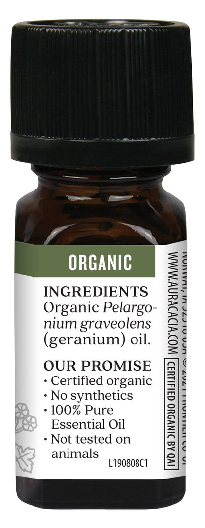 Aura Cacia 100% Pure Geranium Essential Oil | Certified Organic, GC/MS Tested for Purity | 7.4 ml (0.25 fl. oz.) | Pelargonium graveolens