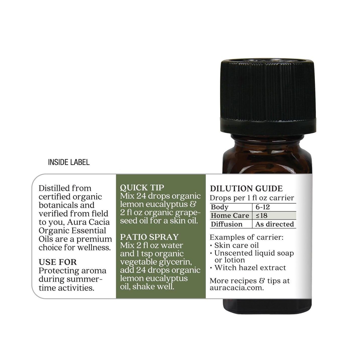 Aura Cacia Certified Organic Lemon Eucalyptus Essential Oil – Corymbia citriodora 0.25 oz