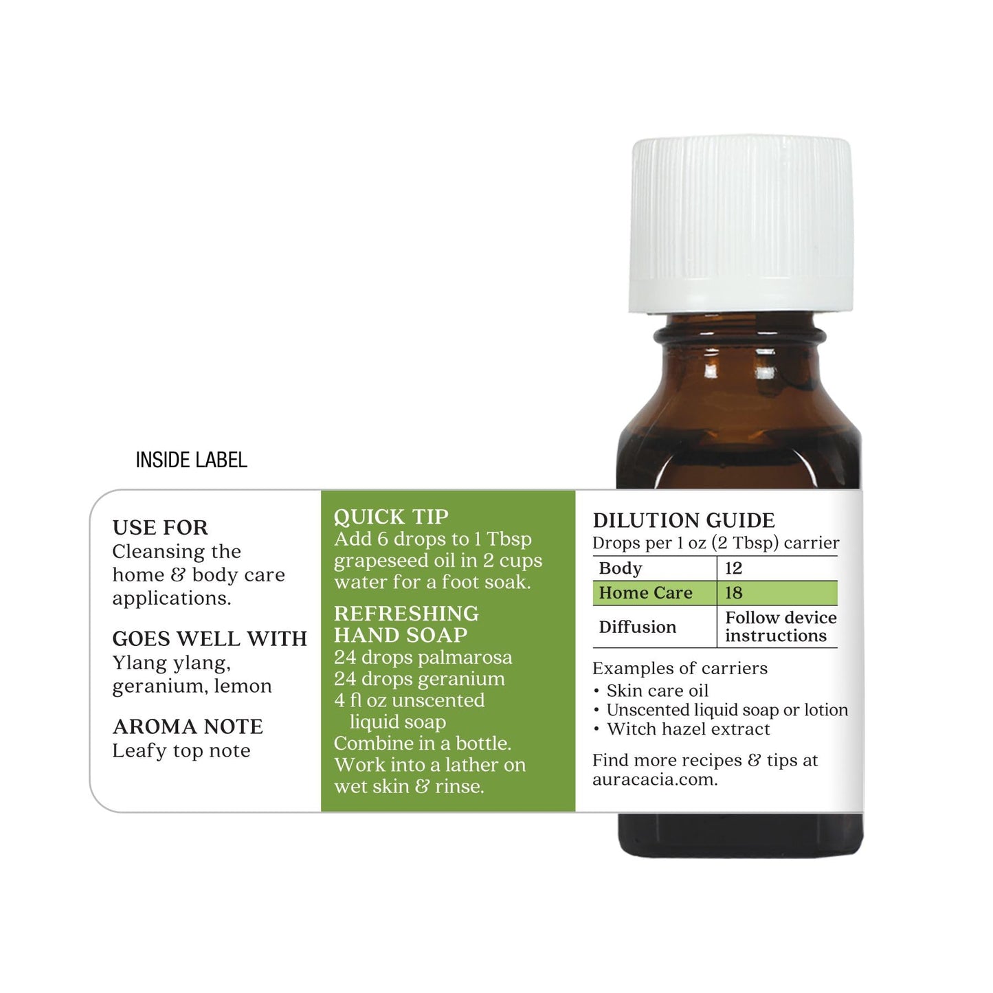 Aura Cacia Palmarosa Essential Oil 100% Pure Cymbopogon martinii – Diffuser, Skincare & Home Cleaning | 0.5 Fl Oz (Pack of 1)