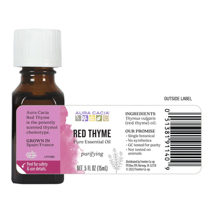 Aura Cacia Red Thyme Essential Oil – GC/MS Tested for Purity – 15ml (0.5 fl oz)