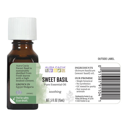 Aura Cacia Sweet Basil Essential Oil - 100% Pure Ocimum Basilicum, 0.5 fl oz