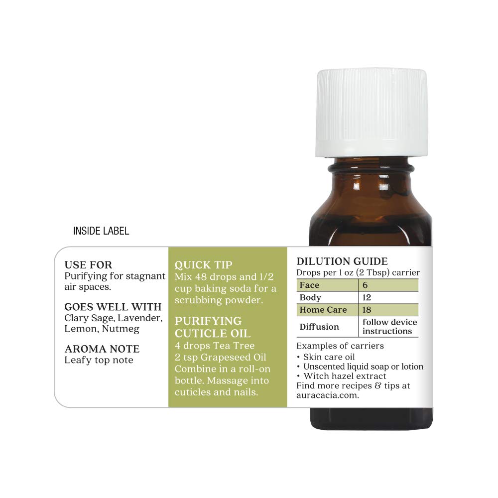 Aura Cacia 100% Pure Tea Tree Essential Oil – 15 ml (0.5 fl oz) | GC/MS Tested for Purity | Melaleuca alternifolia