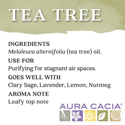 Aura Cacia 100% Pure Tea Tree Essential Oil – 15 ml (0.5 fl oz) | GC/MS Tested for Purity | Melaleuca alternifolia
